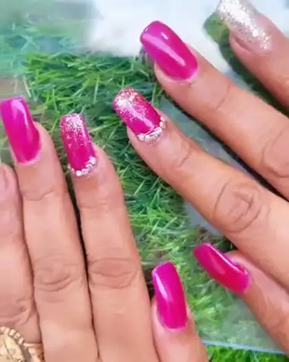Pink and glitter nail art